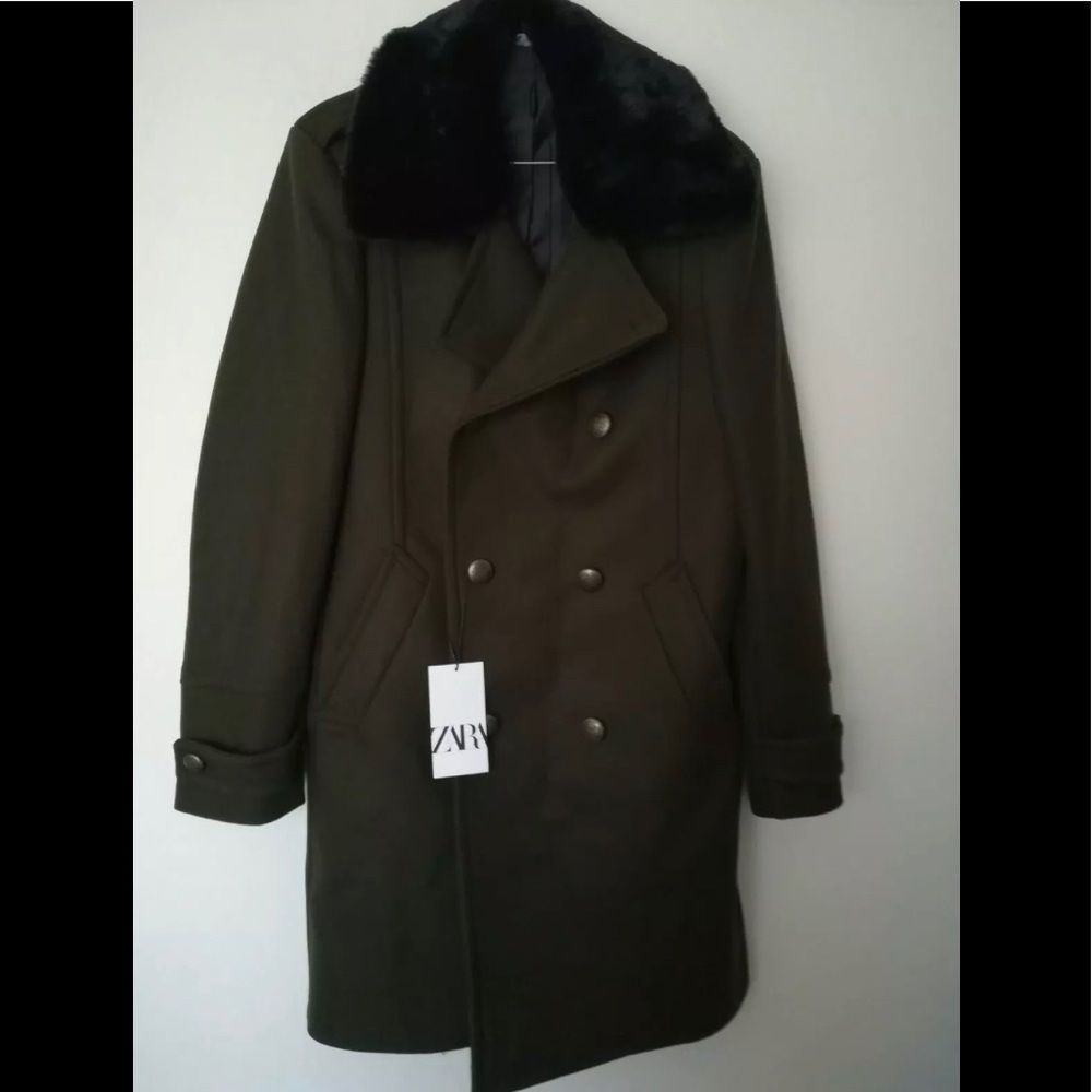 ZARA COAT WITH CONTRAST COLLAR - Picture 9 of 10